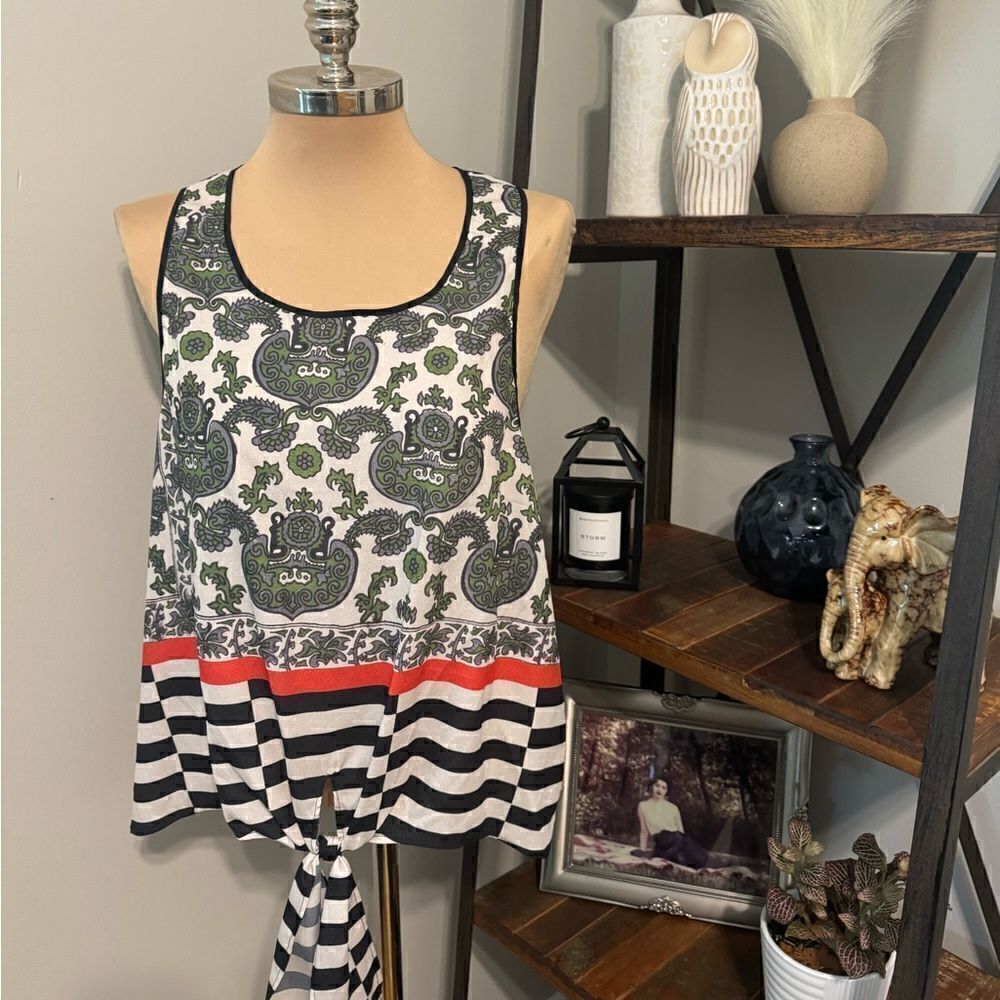 Clover Canyon Bora Bora Silk Printed Tank Women's Size Large Tie Front Crepe